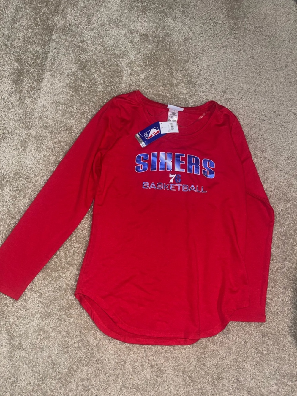 Mitchell & Ness Red Sixers Long Sleeve Kids Tee